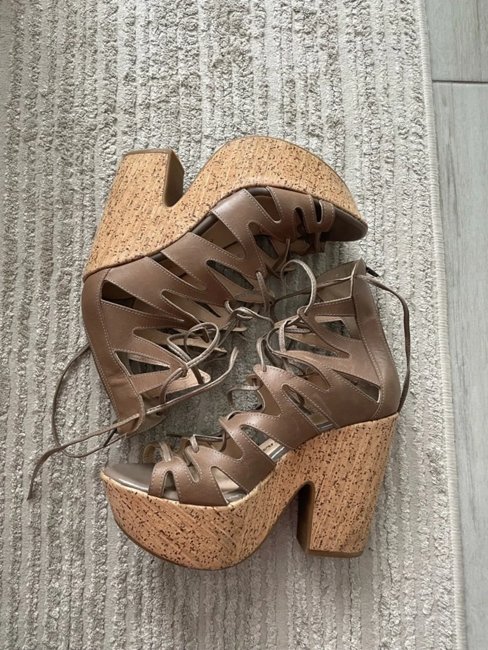 BOTTER Taupe Lace-Up Cork Platform Heeled Sandals